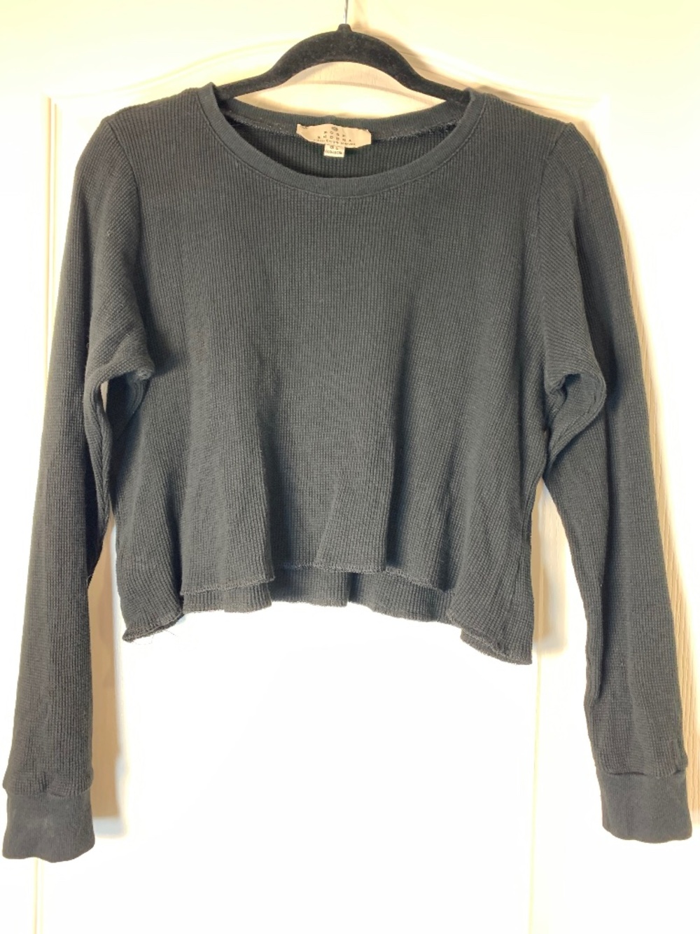 ROSE BUDDHA Organic Cotton Cropped Waffle Top Black Made in Canada Yoga Lounge